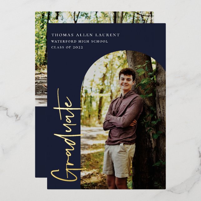 Scripted Arch Photo Graduation Foil Invitation (Front/Back)