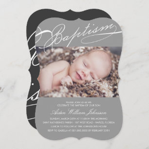 Scripted Baptism Rosary Cross Grey Photo Religious Invitation