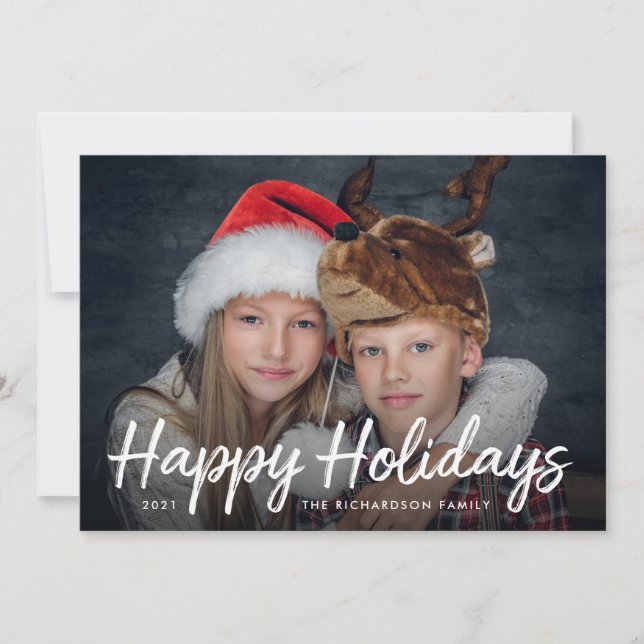 Scripted Christmas | Red with Photo Holiday Card (Front)
