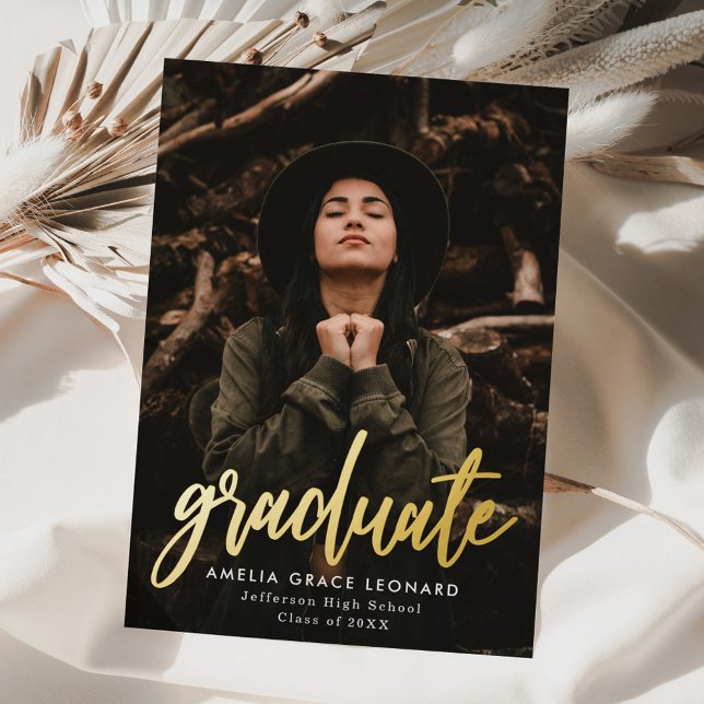Scripted Gold Foil Photo Graduation Announcement (Creator Uploaded)