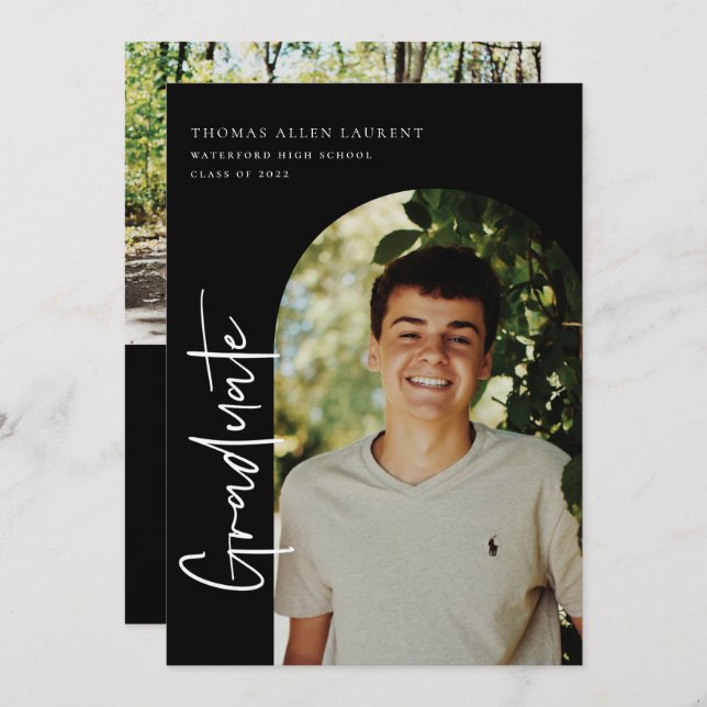 Scripted Graduation Arched Frame Photo Invitation (Front/Back)