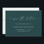 Scripted Heart | Elegant Dark Rich Teal Save The Date<br><div class="desc">These simple and stylish dark greenish teal wedding save the date cards feature trendy white handwritten script,  with whimsical hearts as part of the typography. Add your wedding information to complete this elegant,  minimalist style.</div>