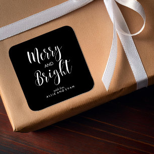 Scripted Merry and Bright Square Sticker