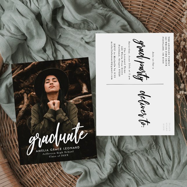 Scripted Photo Graduation Party Invitation Postcard (Creator Uploaded)