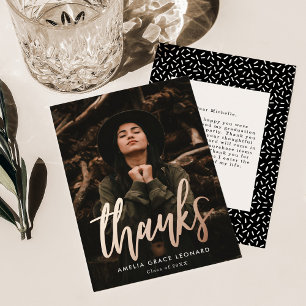 Scripted Rose Gold Foil Photo Graduation Thank You
