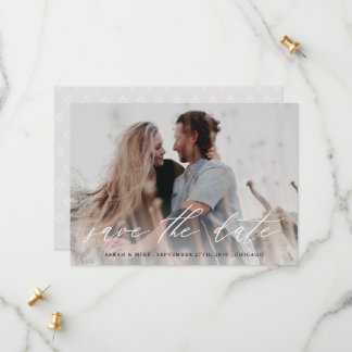 Scripted save the date photo card white