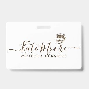 Scripted WeddingEvent Planner Triple Hearts Crown ID Badge