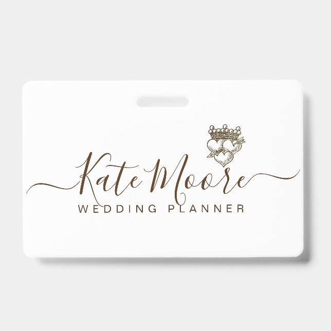 Scripted WeddingEvent Planner Triple Hearts Crown ID Badge (Front)