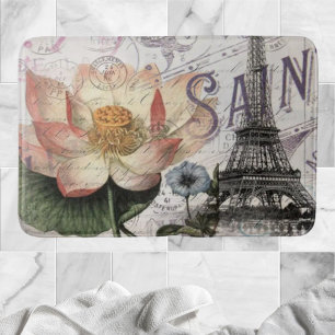 scripts french botanical lotus paris eiffel tower bath mat