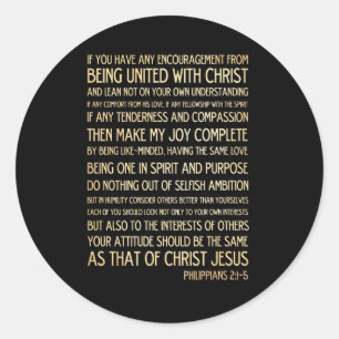Scriptural Bible Verse - Philippians 2:1-5 Classic Round Sticker