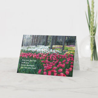 Scriptural encouragement on a field of tulips.  thank you card