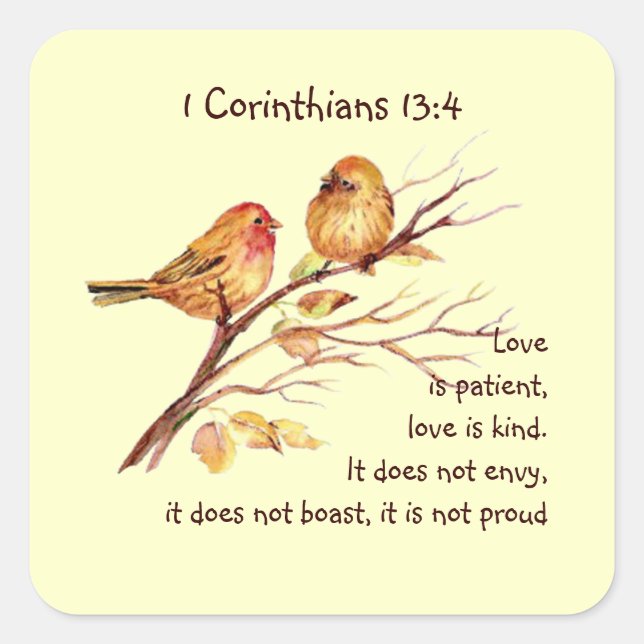 Scripture 1 Corinthians 13:4 Love Compassion Birds Square Sticker (Front)