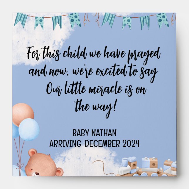 Scripture Baby Boy Announcement Envelope (Front)