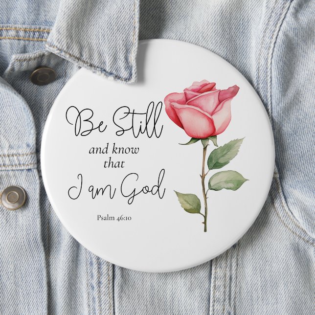 Scripture Be Still and Know that I am God Flower 6 Cm Round Badge (In Situ)