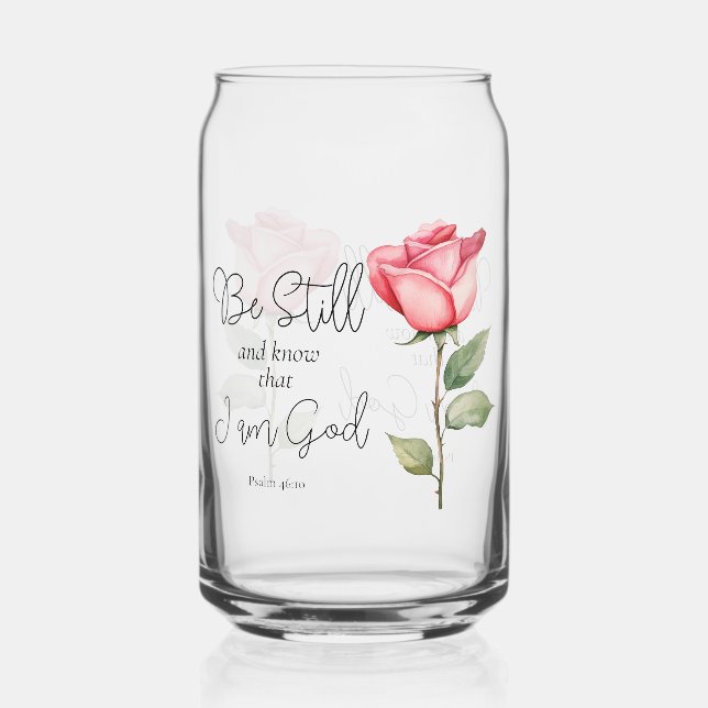 Scripture Be Still and Know that I am God Flower Can Glass (Front)