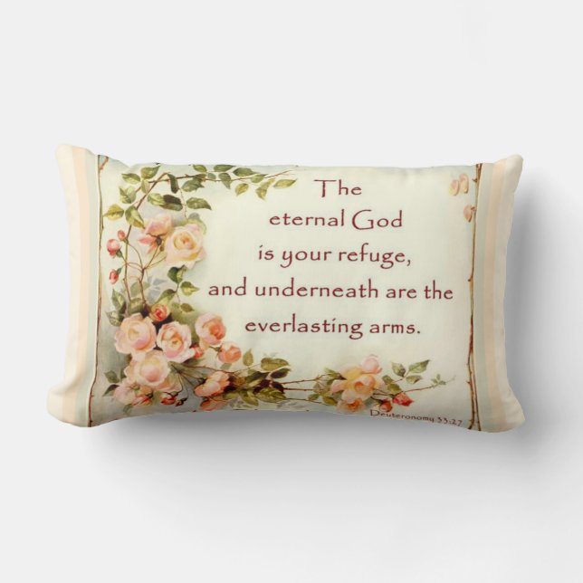 Scripture Bible Verse Floral  Roses Lumbar Cushion (Front)