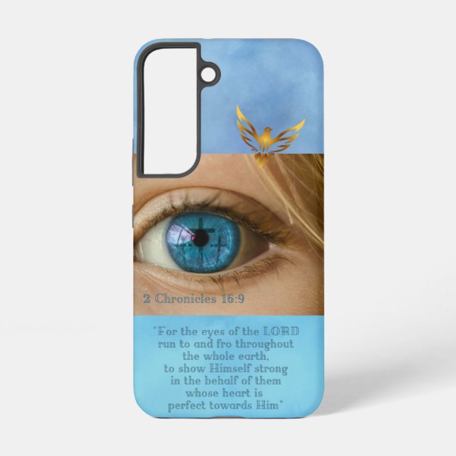 Scripture Blue Sky Calvary Crosses Gold Dove Samsung Galaxy S22 Case (Back)