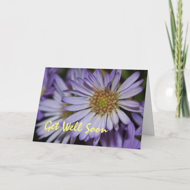 Scripture Card --Purple Daisies Get Well Soon Card (Front)