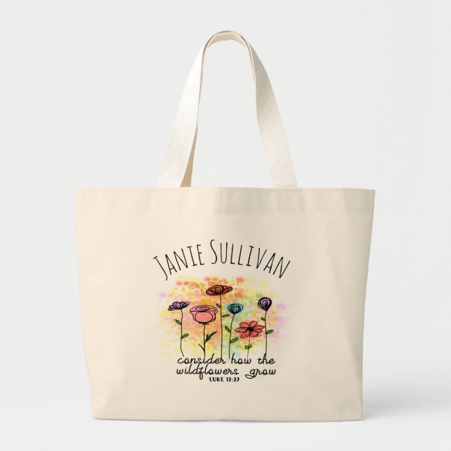 Scripture Floral Name Large Tote Bag (Front)