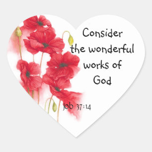 Scripture, Inspirational, Quote, Flower, Poppy Heart Sticker