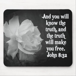SCRIPTURE John 8:32  Black / White Flowers Mouse Pad