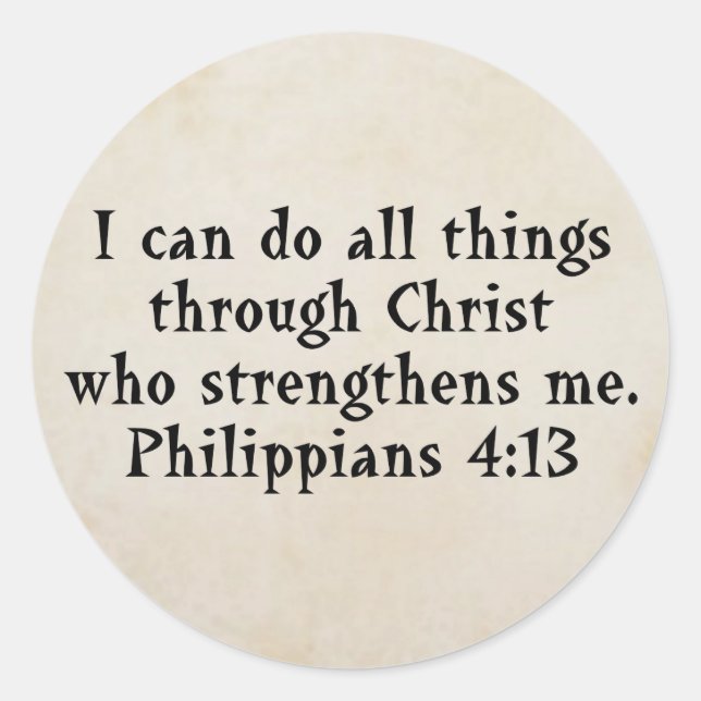scripture Phil 4:13 Classic Round Sticker (Front)