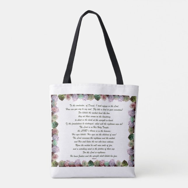 Scripture, Psalm 11, Colourful Roses Tote Bag (Back)