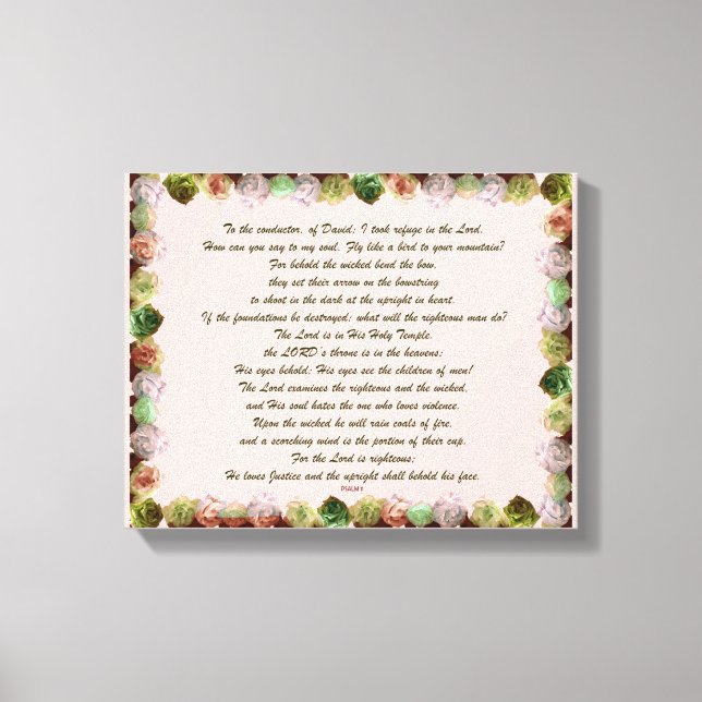 Scripture, Psalm 11, Green Gray Roses Canvas Print (Front)