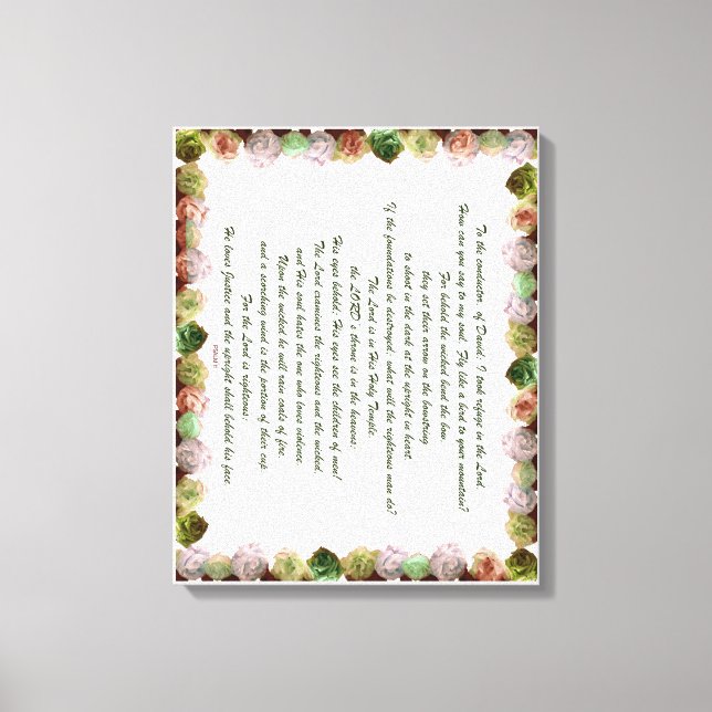 Scripture, Psalm 11, Green Grey Roses Canvas Print (Front)