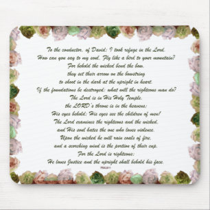 Scripture, Psalm 11, Green Grey Roses Mouse Pad