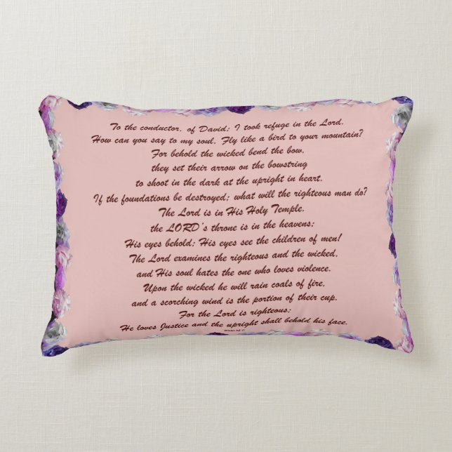 Scripture, Psalm 11, Purple Roses Decorative Cushion (Front)