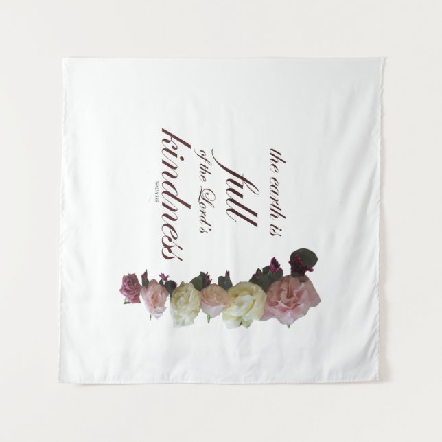 Scripture, Psalm 33, White and Pink Roses Tapestry (Front (Horizontal))