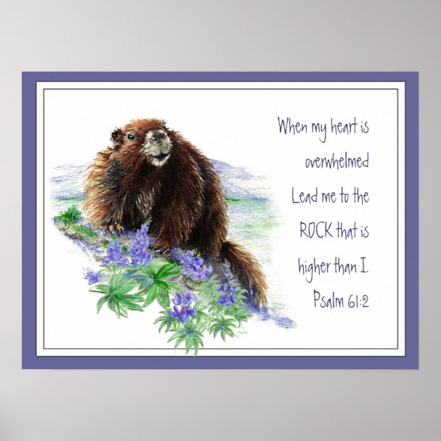 Scripture Psalm 61:2 Encouraging Watercolor Animal Poster (Front)