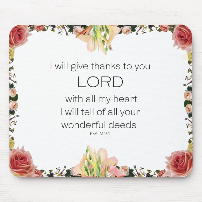 Scripture Psalm 9, Floral Mouse Pad (Front)