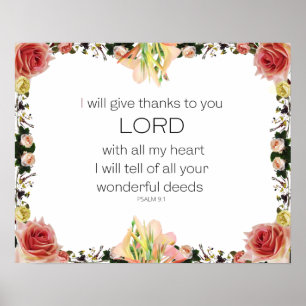 Scripture Psalm 9, Floral Poster