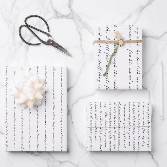 Scripture Psalms Black & White Trendy Chic Wrapping Paper Sheet (Front)