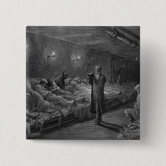 Scripture Reader in a Night Refuge 15 Cm Square Badge (Front)