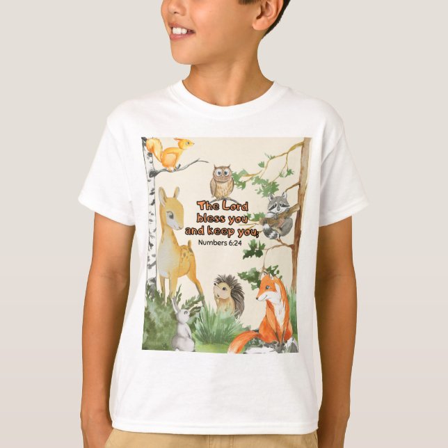 Scripture T Shirt for Kids with Woodland Animals (Front)