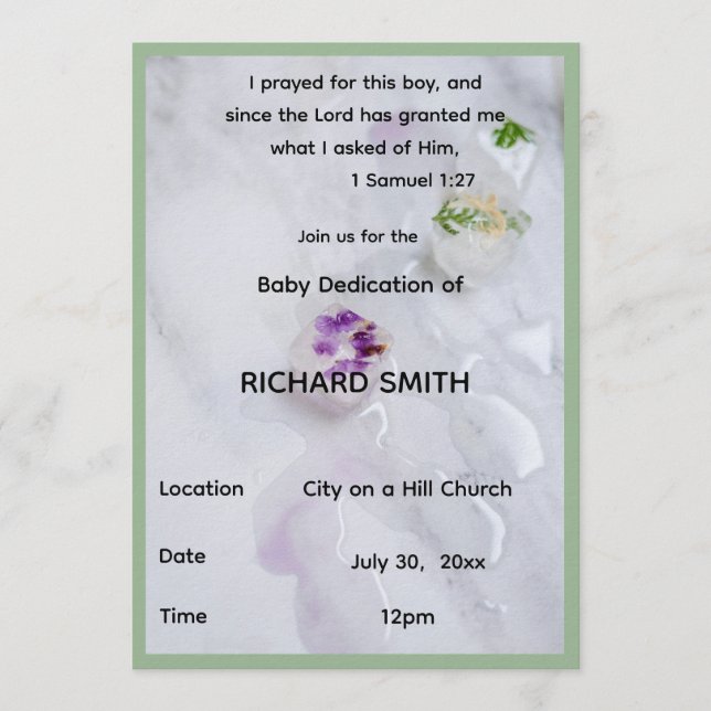 Scripture Verse Boy Baby Dedication Invitation (Front)