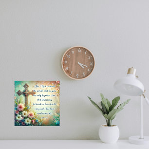 Scripture Verse John 3:16 Floral Cross Easter  Photo Print