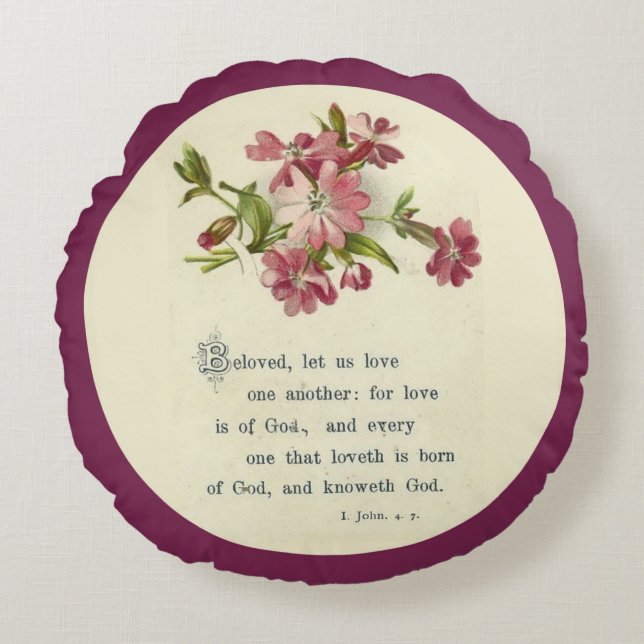 Scripture Verse pink lavender flowers Round Cushion (Front)