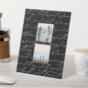 Scripture Wait Upon the Lord Two Photo Black Pedestal Sign