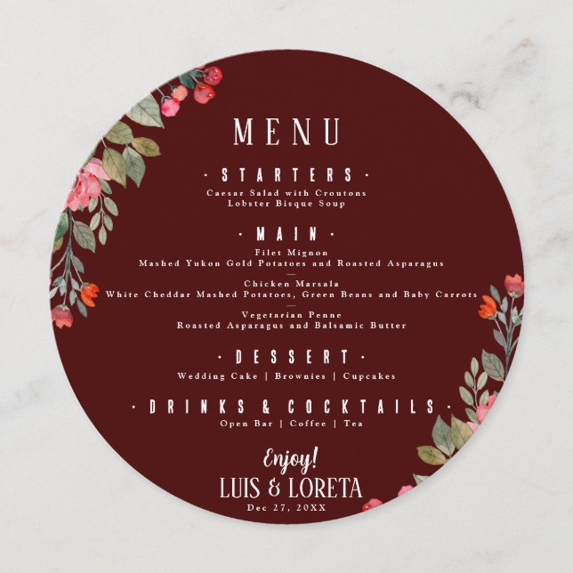 Scripture Wedding Dinner Menu (Front)