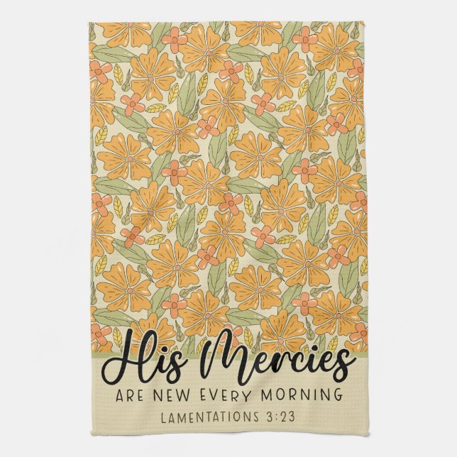 Scriptures Quote, Bible Verse, Retro Floral Design Tea Towel (Vertical)