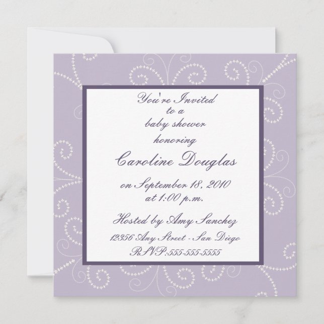 Scroll Baby Shower Invitation (lavender) (Front)