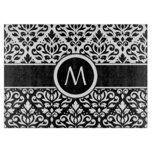 Scroll Damask 2Part Ptn BW & Band (Personalised) Cutting Board