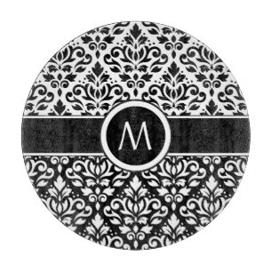 Scroll Damask 2Part Ptn BW & Band (Personalised) Cutting Board