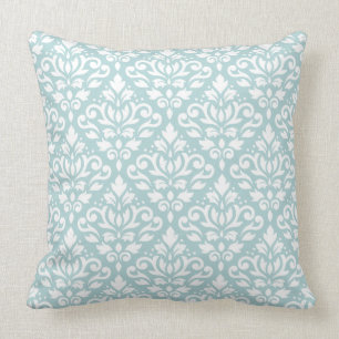 Scroll Damask 2Way Big Ptn Wt & Duck Egg Blue (B) Cushion