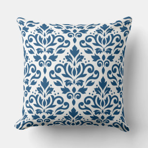 Scroll Damask 2Way Lg Ptn Dk Blue & White Cushion