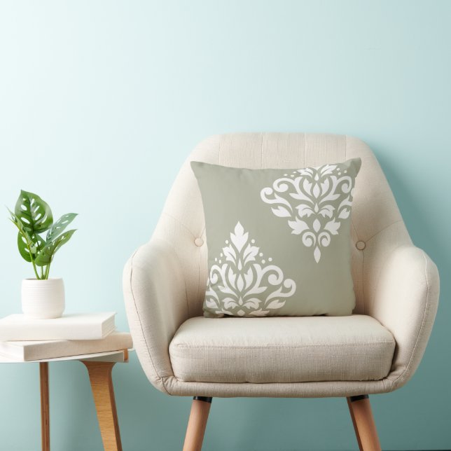 Scroll Damask Art I 2Way Green + White Cushion (Chair)